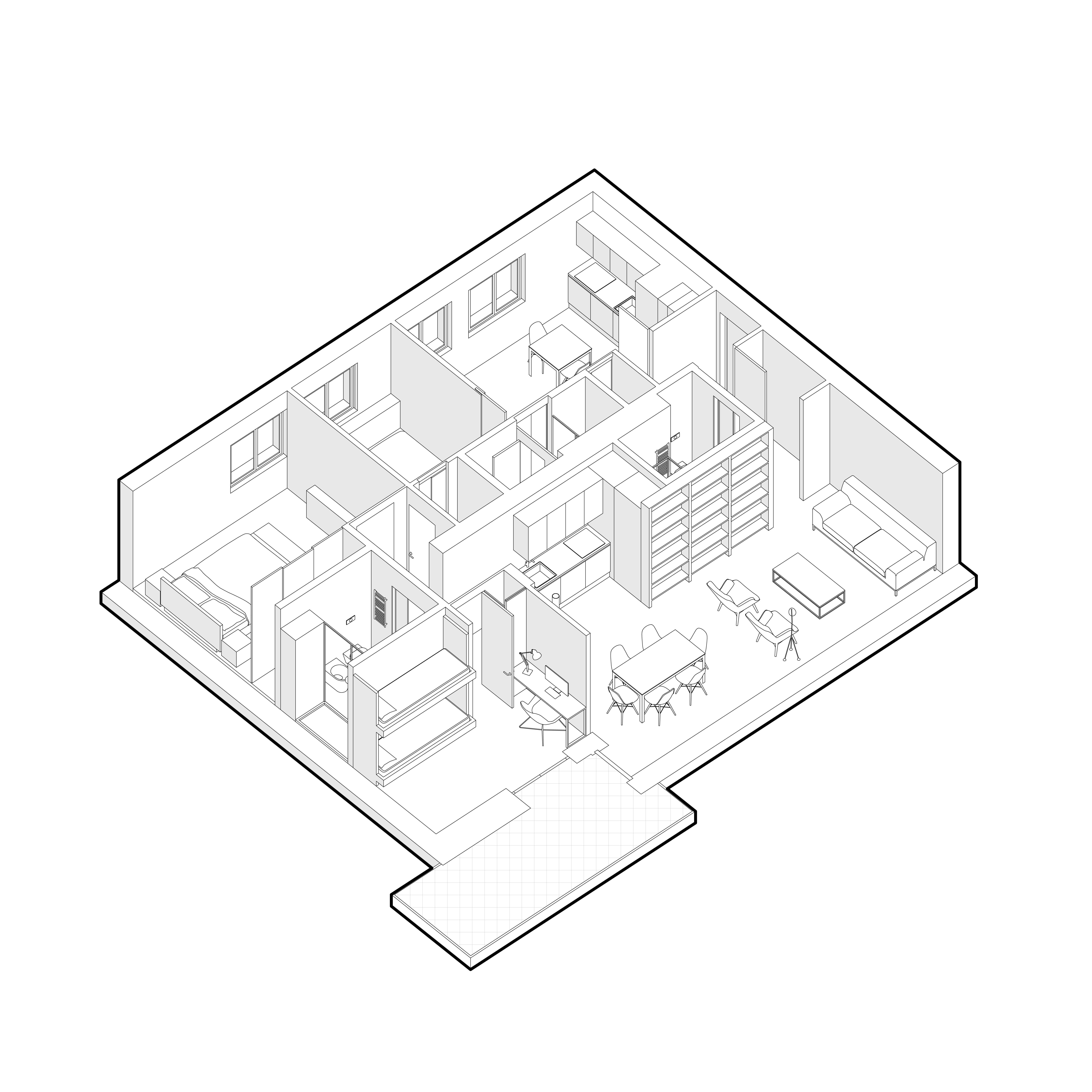 Canazei apartment axonometric