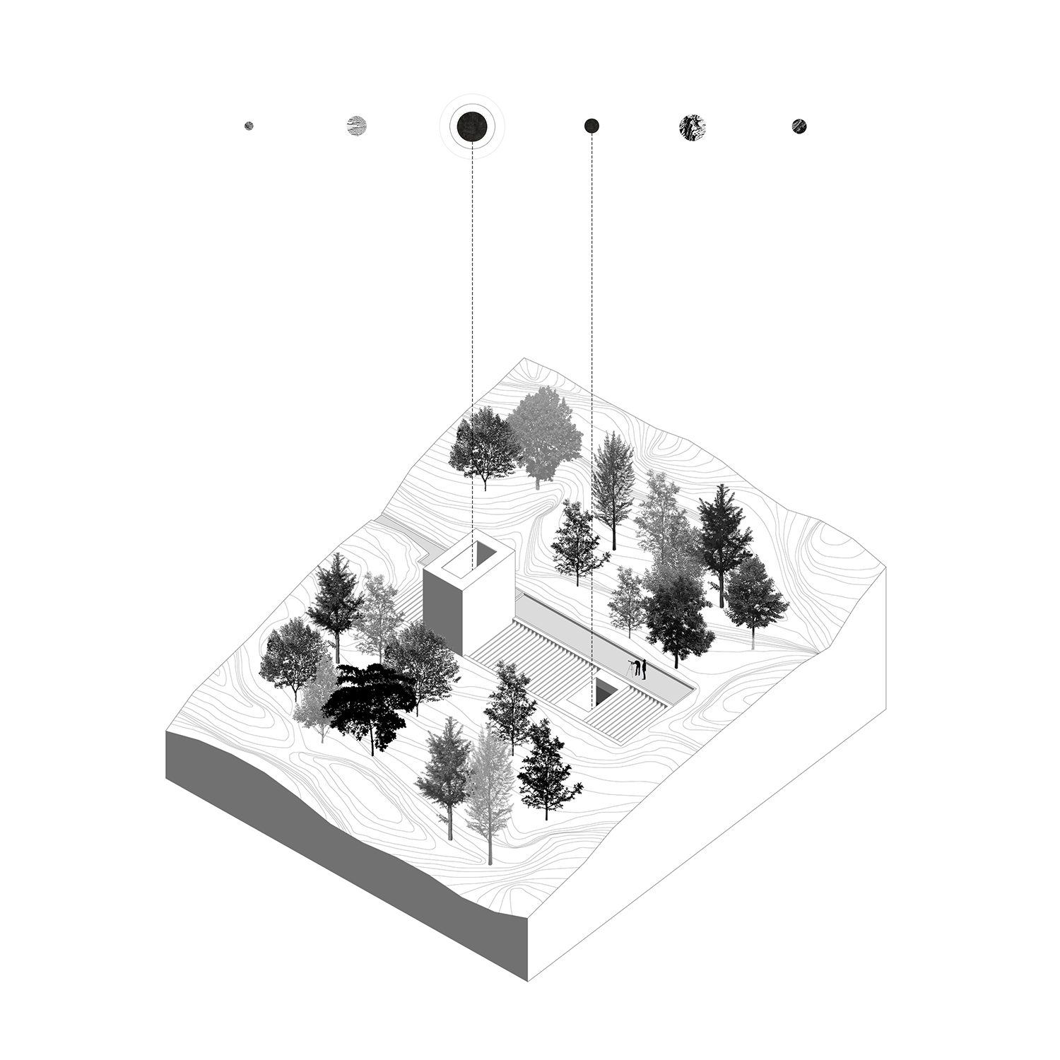 Monolith, YAC observatory houses axonometric